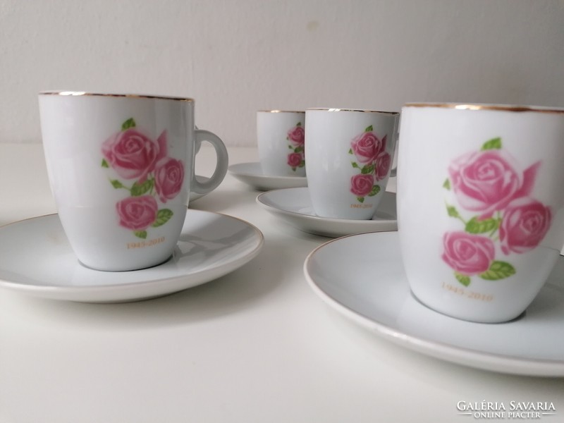 Six-piece porcelain coffee set with a rose pattern