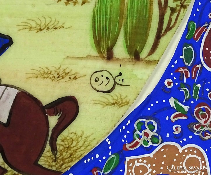 1M622 Gyönyörű régi orientalista lovas jelenet keretben 37.5 x 31.5 cm