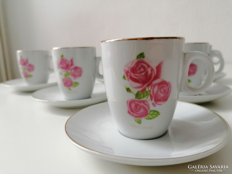 Hat darabos, rózsa mintás porcelán kávés készlet