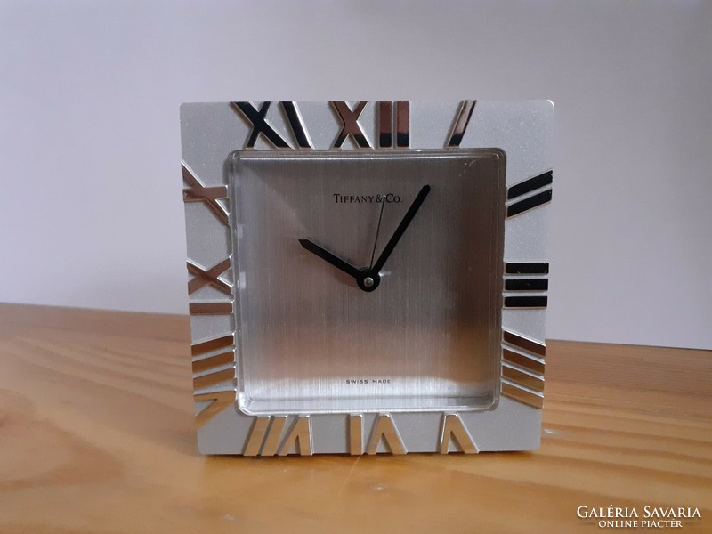 Beautiful tiffany & co atlas swiss table clock, brushed rhodium sqare