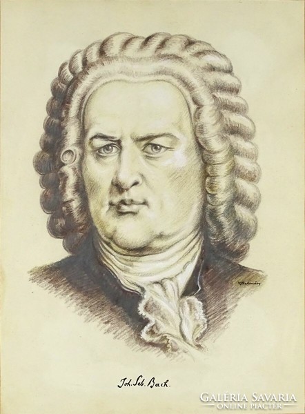 1M480 Szakmáry László : Johann Sebastian Bach 45.5 x 40.5 cm