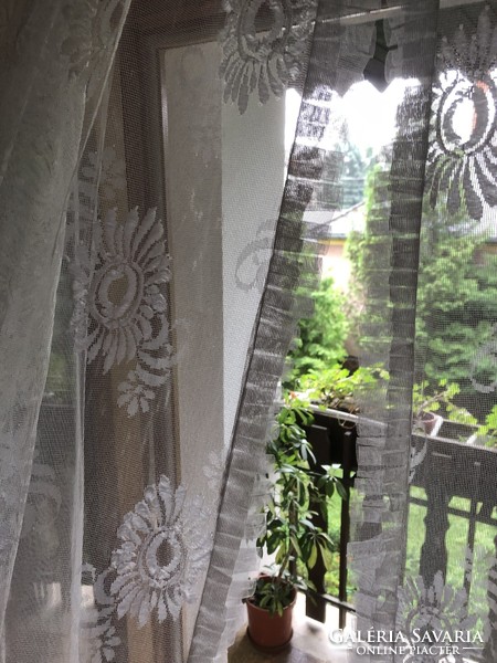 Lace curtains with ruffled, rose pattern, in a pair
