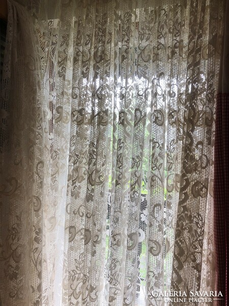 Lace curtain ready-made curtain, ecru, fringe at the bottom