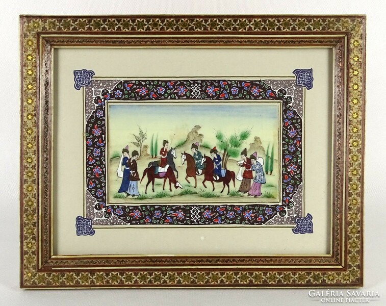 1M623 beautiful old orientalist equestrian scene in frame 22.5 X 28.5 Cm