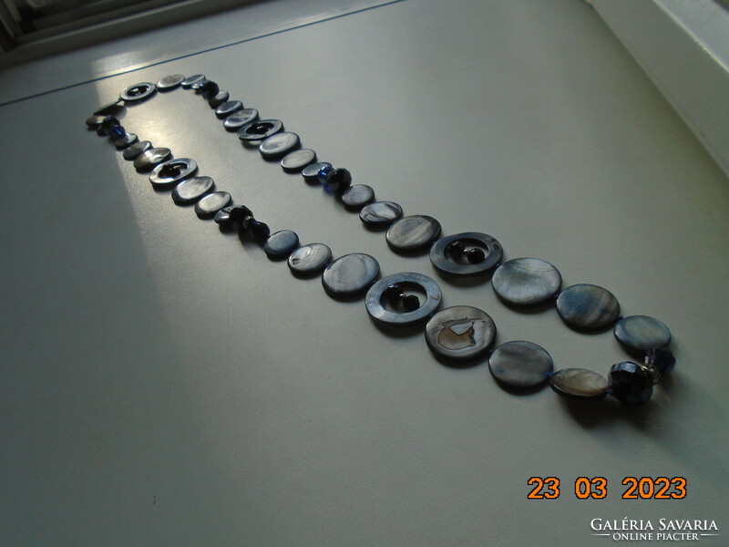 Spectacular long neck blue abalone large disc and faceted mineral and glass beads