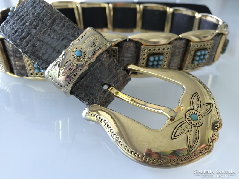 Italian Nanni brand leather belt with decorative gilded pearl inserts, size 85