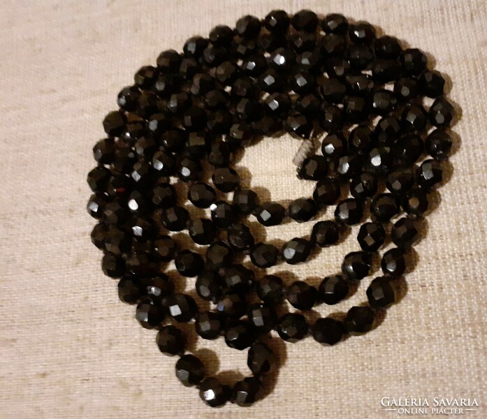 Old black long onyx faceted necklace with a nice secure screw switch