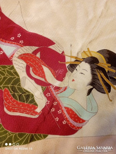 A beautiful shawl and scarf with a Japanese geisha pattern