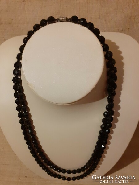 Old black long onyx faceted necklace with a nice secure screw switch