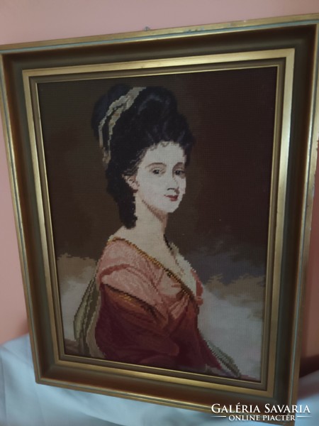 Lifelike portrait of Queen Sissy on needle goblet in a bieder frame 42x53 cm