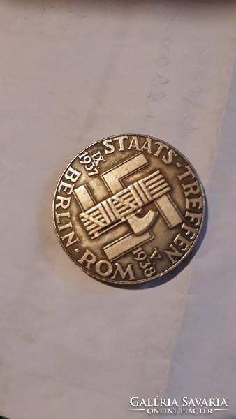 Heitler és  Musszolini 1937.09 -1938.05 extra ritka ezüst medál, plakett berli-romatengej későb toki