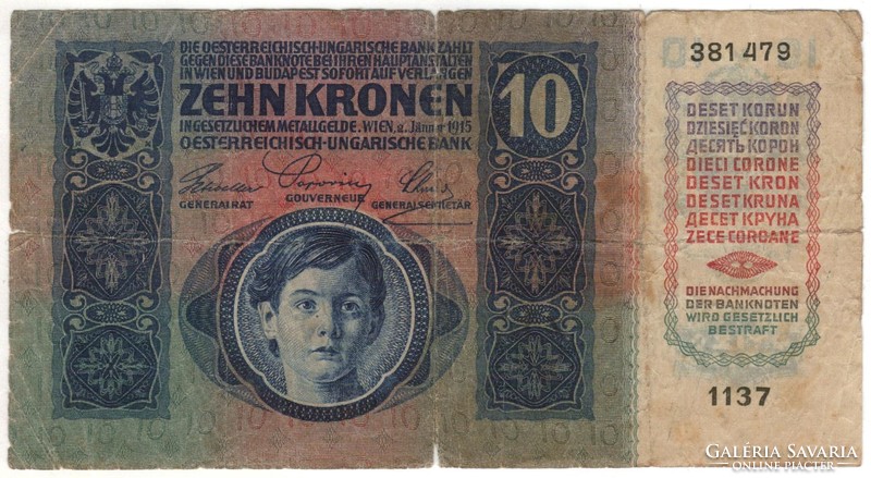 10 korona 1915 bélyegzés nélkül