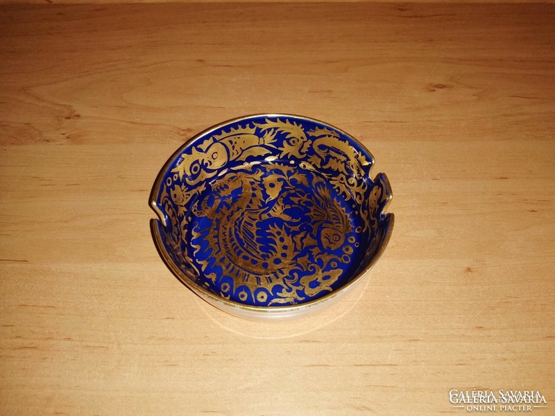 Porcelain gold-blue painted dragon motif ashtray (14 / k)