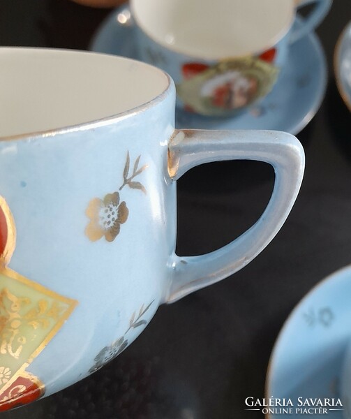 Cseh Victoria AltWien zsánerjelenetes ritka kék színű teás csészék