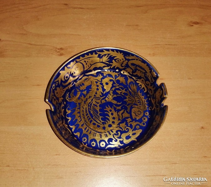 Porcelain gold-blue painted dragon motif ashtray (14 / k)