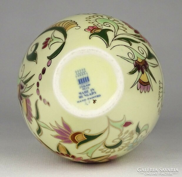 1N094 rare butter-colored Zsolnay porcelain vase with flower pattern, 13 cm