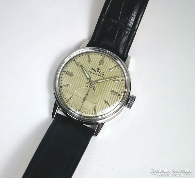 Pronto spezial collector's rarity with mechanical movement from the 1950s! Tiktakwatch with guarantee!