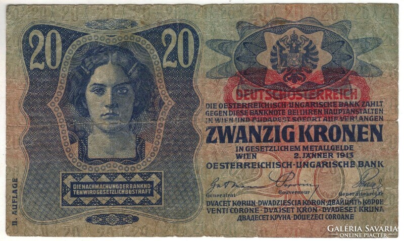 20 korona 1913 osztrák bélyegzés 2.auflage 2.