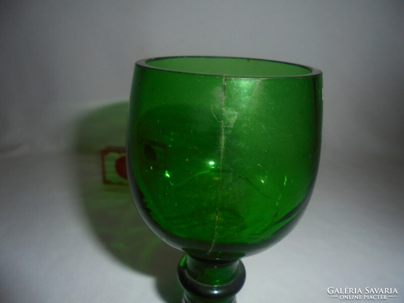 Régi, zöld talpas üveg pohár, kehely - sérült
