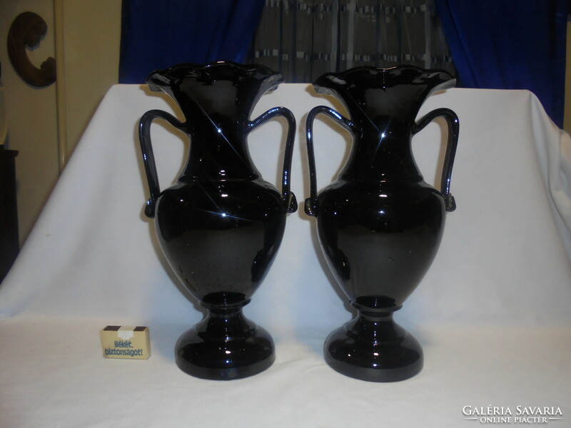 Két darab régi mázas kerámia váza, padlóváza - együtt - 33 cm