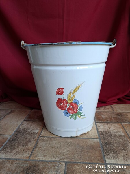Poppy rare Bonyhád enamel bucket heritage antique nostalgia water bucket
