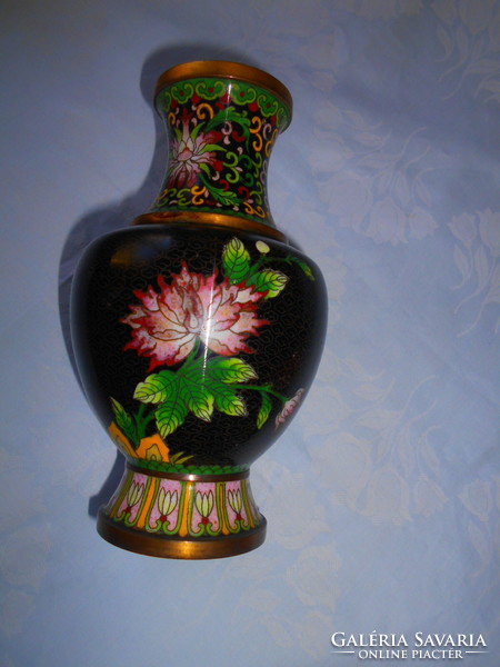 Rekeszzománc  váza  CLOISONNÉ 19 cm -barackvirág ágak
