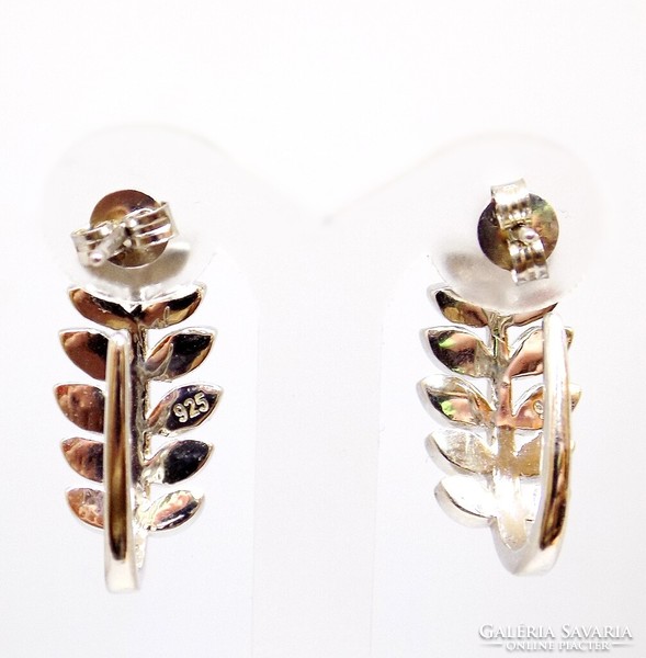 Silver opal stone leaf earrings (zal-ag112370)