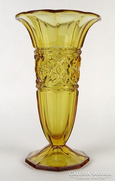 1N213 old amber pressed glass vase 23 cm