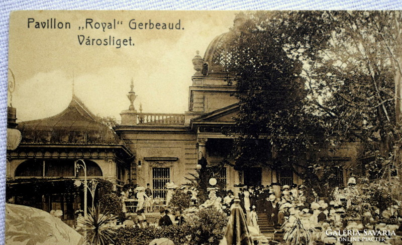 Budapest / Városliget 'Royal' Gerbeaud Pavillonja  vendégtömeg   / antik képeslap