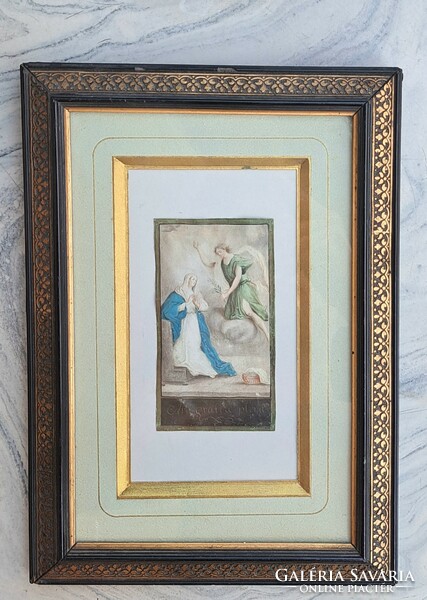 Ave gratia plena - antique sacred image, 18th century watercolor on parchment