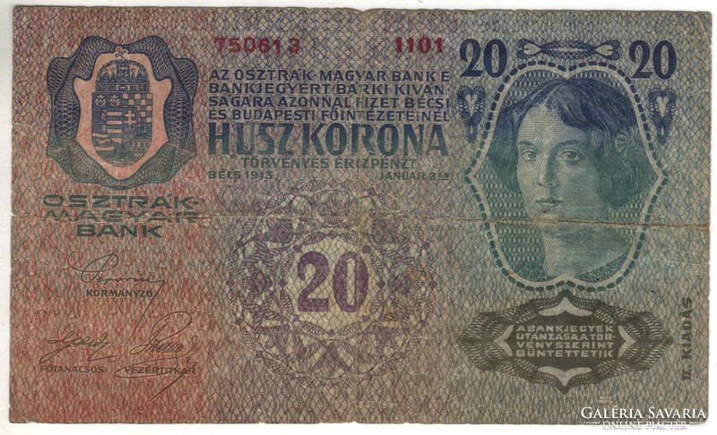 20 korona 1913 osztrák bélyegzés 2.auflage 2.