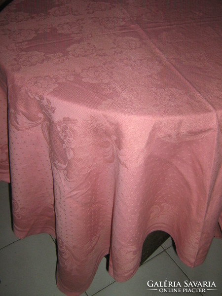 Beautiful antique mauve damask tablecloth with a baroque rose pattern