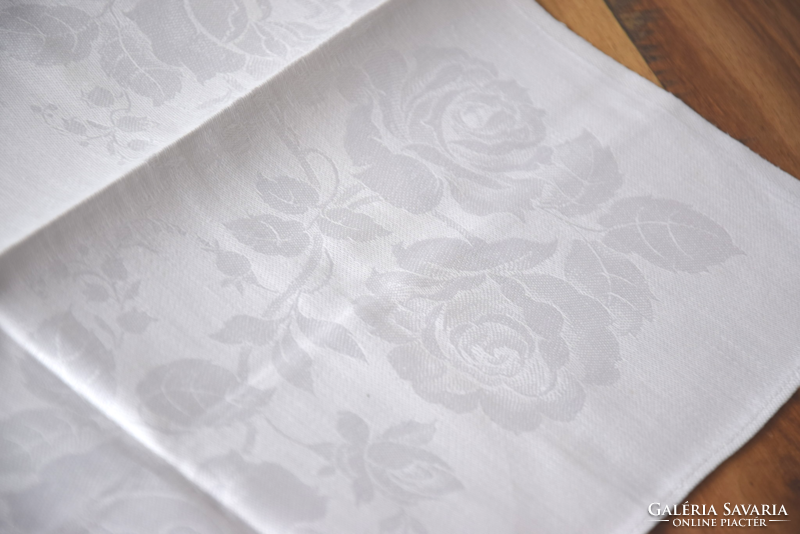 Never used old art deco damask napkin tea towel tablecloth set rose 3 pcs 59 x 57