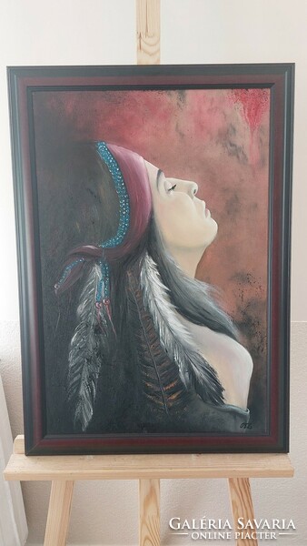 (K) Zoltan Mucsi Indian girl painting with frame 48x68 cm