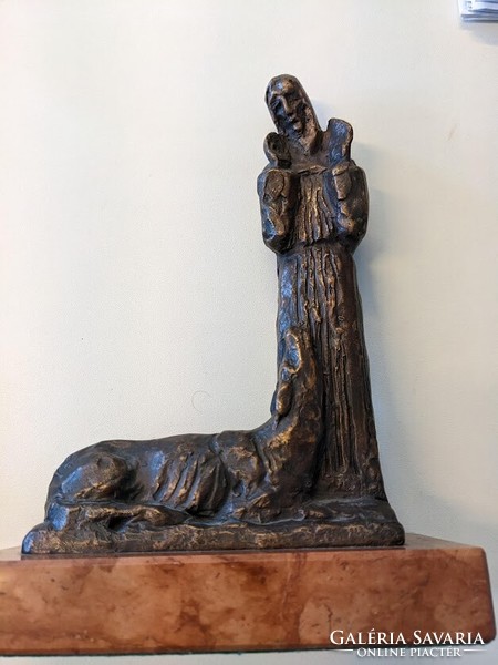 József Fekete: bronze statue of Saint Francis of Assisi with the lamb marked: i. Fekete