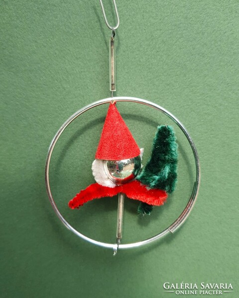Old retro tapestry Christmas tree decoration glass metal chenille with Santa Claus fir tree