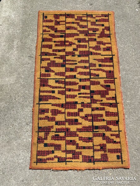 Retro carpet with brown yellow geometric pattern 128 x 66 cm