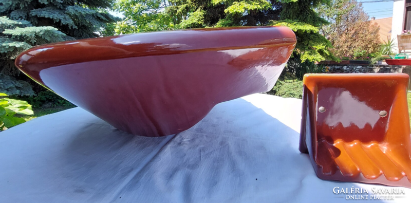 Rerto, used reddish brown ceramic, earthenware sink, sink + 1 soap or sponge holder