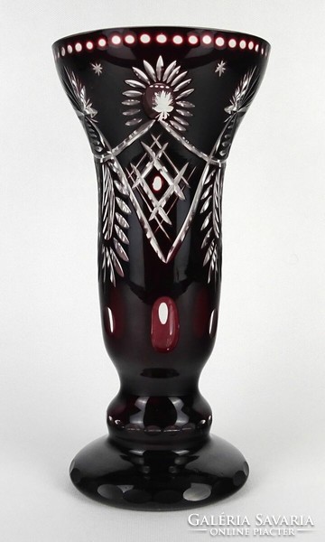 1N140 Régi bordó csiszolt üveg váza 28 cm