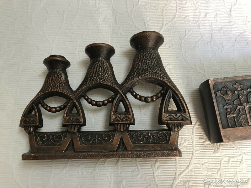 Retro!!! Industrial artist Russian candle holder with stylized matryoshka dolls and storage vase with a fairy tale pattern?