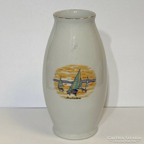 Hollóháza porcelain vase with a picture on the balaton