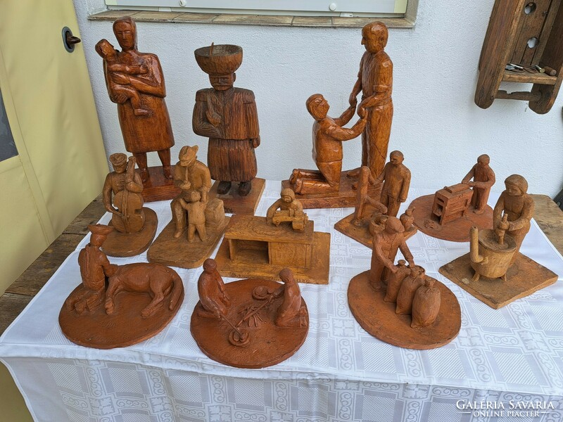 Works by Stefanovics Elemér reed yard 3 large wooden sculptures 9 terracotta rarities