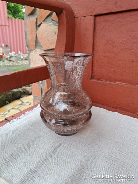 Beautiful brown rare veil glass from Karcagi, Berekfürdő 19.5cm high vase for flowers mid-century modern