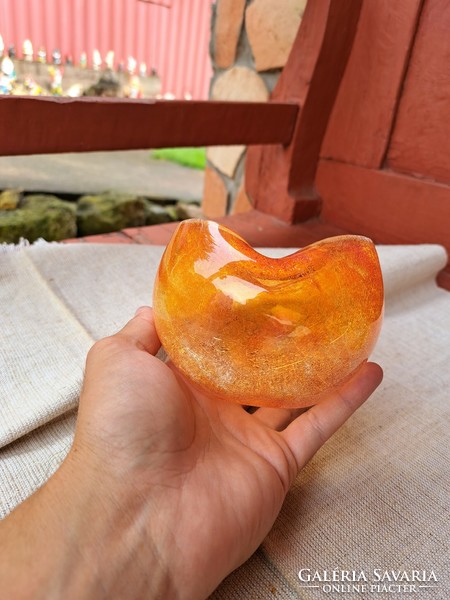 Sárga ritkább hamutartó hamuzó repesztett Fátyolüveg fátyol karcagi berekfürdői üveg Gyűjtői