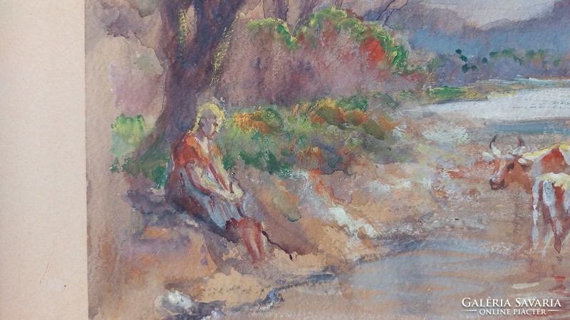 (K) Régi akvarell festmény Beregi szignóval 62x49 cm kerettel