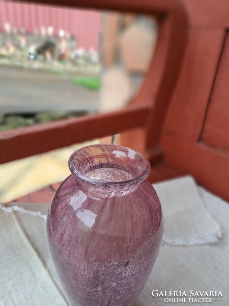 Retro lila váza  repesztett Gyönyörű  Fátyolüveg fátyol karcagi berekfürdői üveg