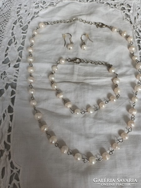 Old handmade freshwater cultured pearl set for sale !Chain, bracelet, earrings/!