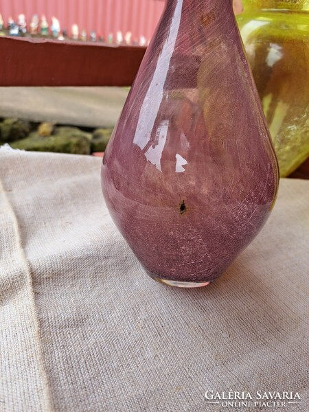 Retro ritka lila váza  repesztett Gyönyörű  Fátyolüveg fátyol karcagi berekfürdői üveg