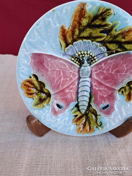16 cm- es gyönyörű Majolika pillangós  falitányér