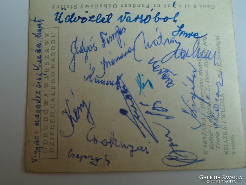 H33.6 FRADI FTC  focicsapat által aláírt képeslap  küldve 1953-ban Varsóból, Takács Józsefnek